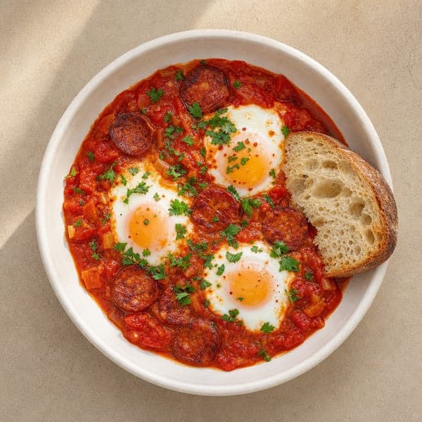 Pikantna szakszuka z kiełbasą chorizo