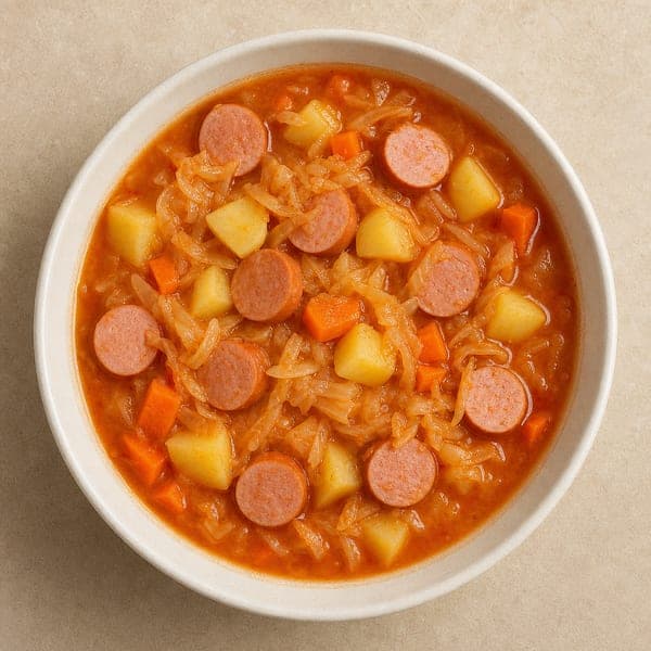 Zupa z kiszonej kapusty z parówkami