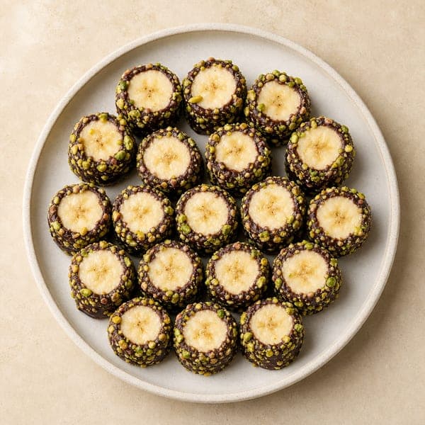 Bananowe sushi z gorzką czekoladą i pistacjami