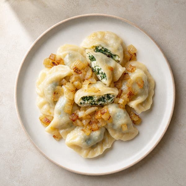 Delikatne pierogi ze szpinakiem i serkiem wiejskim