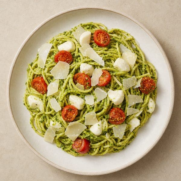 Spaghetti z zielonym pesto z rukoli