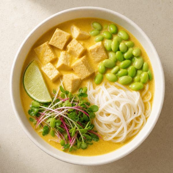 Złocista zupa z edamame i tofu
