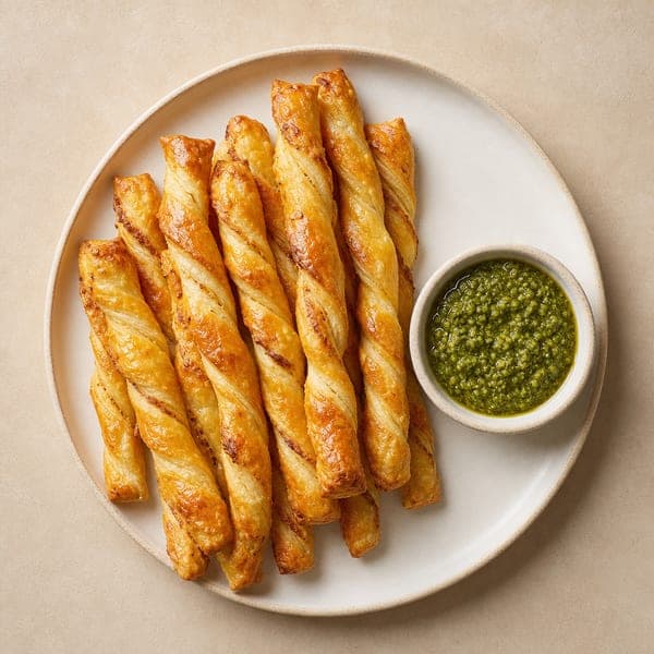 Chrupiące paluchy z ciasta francuskiego z pesto