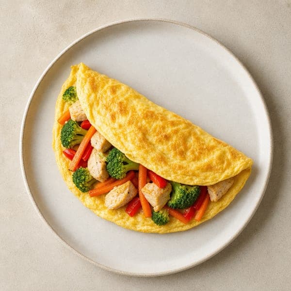 Pożywny omlet z filetem z kurczaka i brokułami