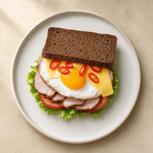 Sandwich z pieczonym schabem i jajkiem