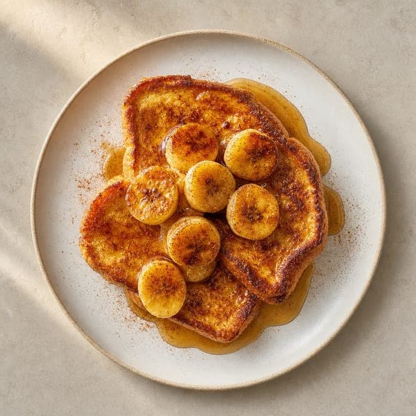 French toast z bananem i syropem klonowym