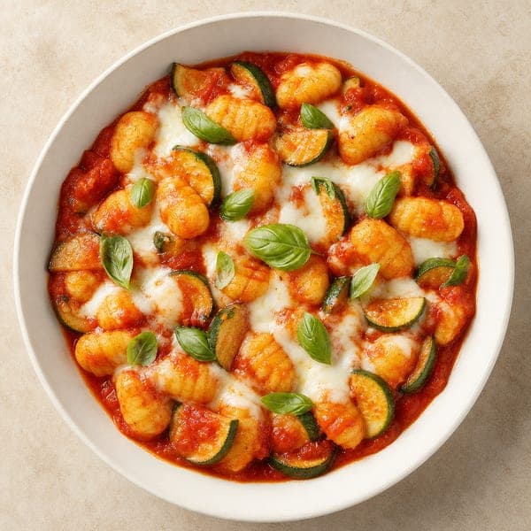 Gnocchi w sosie pomidorowym z mozzarellą i świeżą bazylią