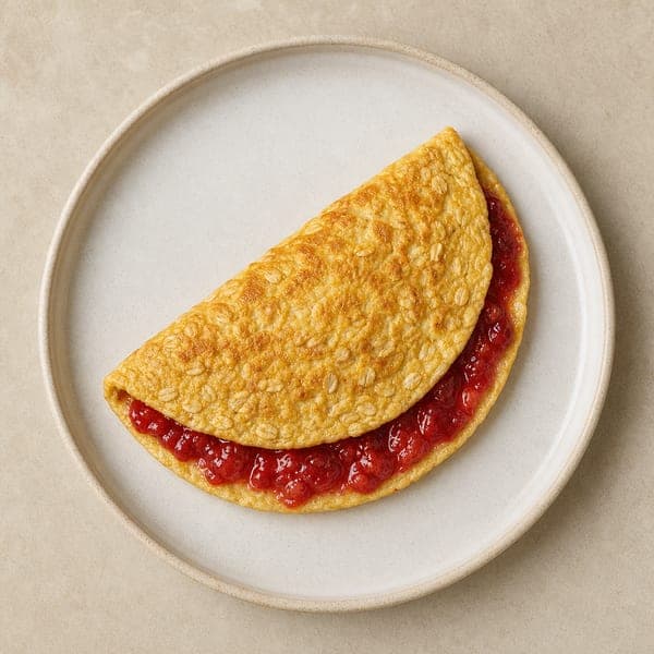 Owsiany omlet z truskawkowym żelem
