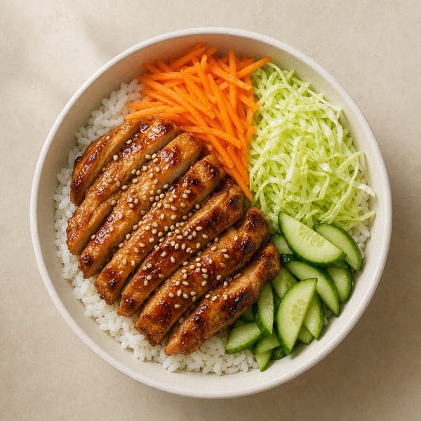 Bowl teriyaki z piersią kurczaka i świeżymi warzywami