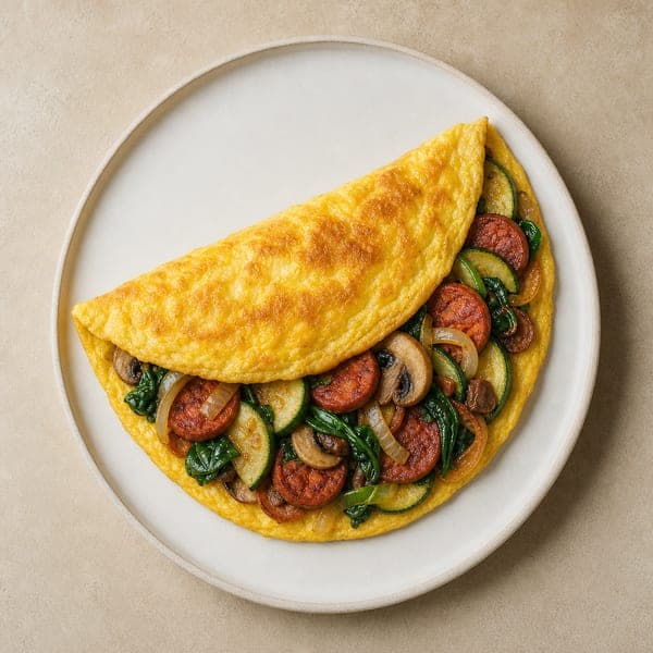 Omlet z kiełbasą chorizo i warzywami