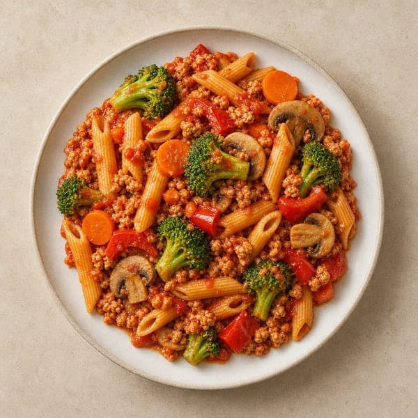 Makaron z mielonym mięsem drobiowym w stylu spaghetti