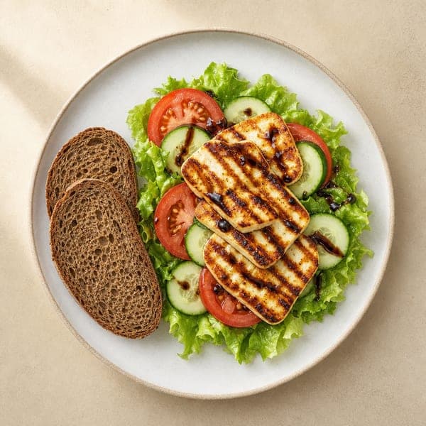 Letnia sałatka z grillowanym halloumi i octem balsamicznym