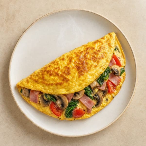 Sycący omlet z szynką i pieczarkami