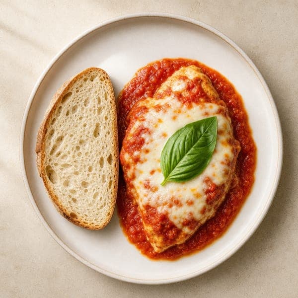 Pierś z kurczaka pod serem mozzarella w sosie pomidorowym