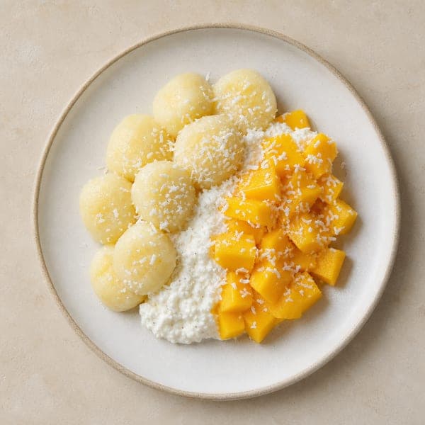 Kopytka z twarożkiem waniliowym i mango