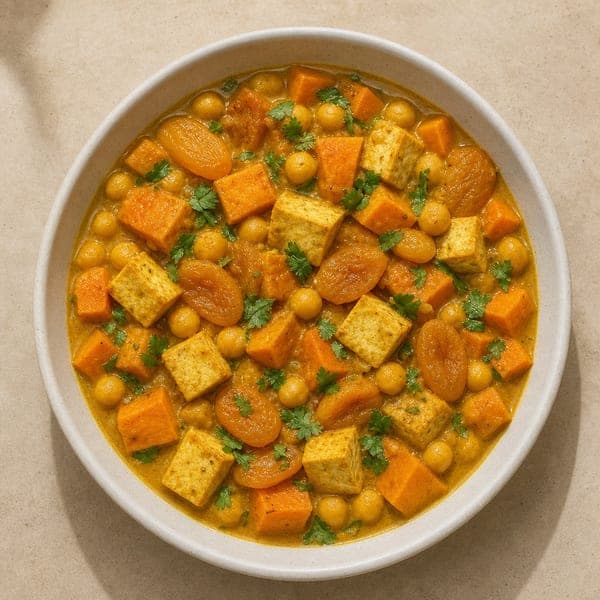 Jednogarnkowe curry z ciecierzycą, batatem i morelami