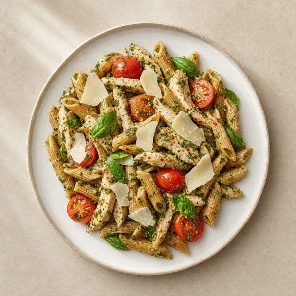 Pełnoziarnisty makaron z pesto pietruszkowym i indykiem