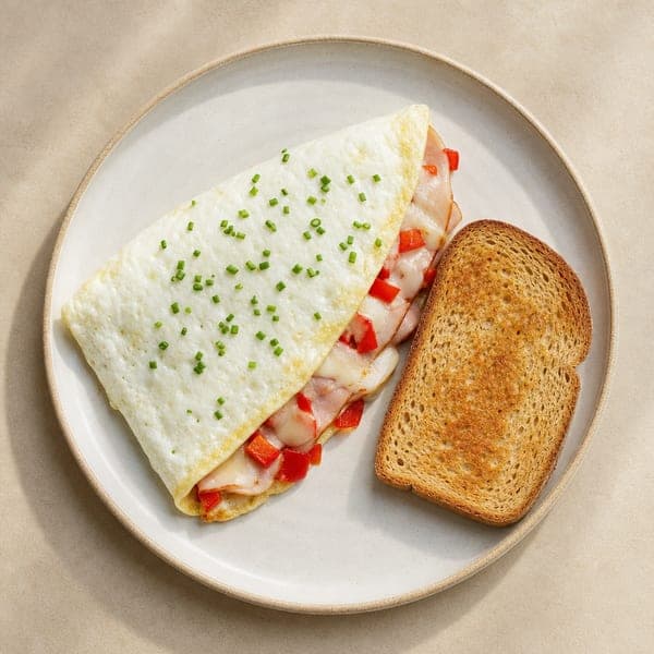 Puszysty omlet z samych białek z szynką i warzywami