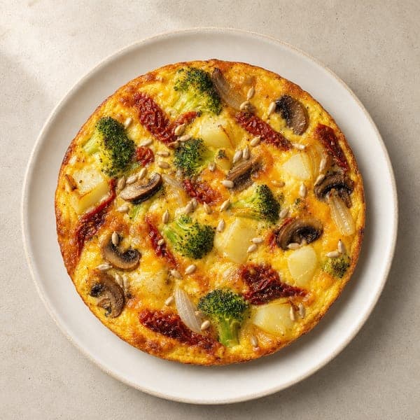 Frittata z brokułami, żółtym serem i suszonymi pomidorami