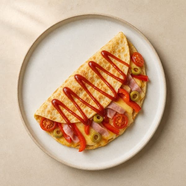 Tortilla z szynką, żółtym serem i warzywami