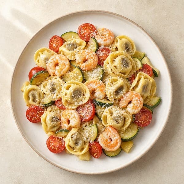 Tortellini z krewetkami i warzywami