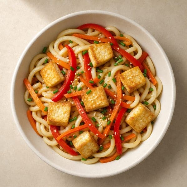Makaron udon z chrupiącym tofu